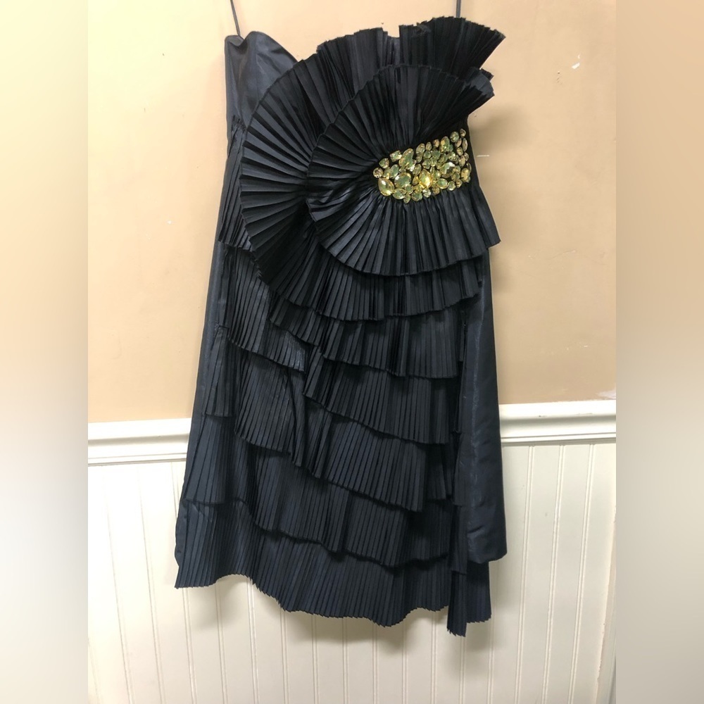 Vintage Stacy Adams Black w Gold Gemstones Strapless Cocktail Dress Size 6 NWT